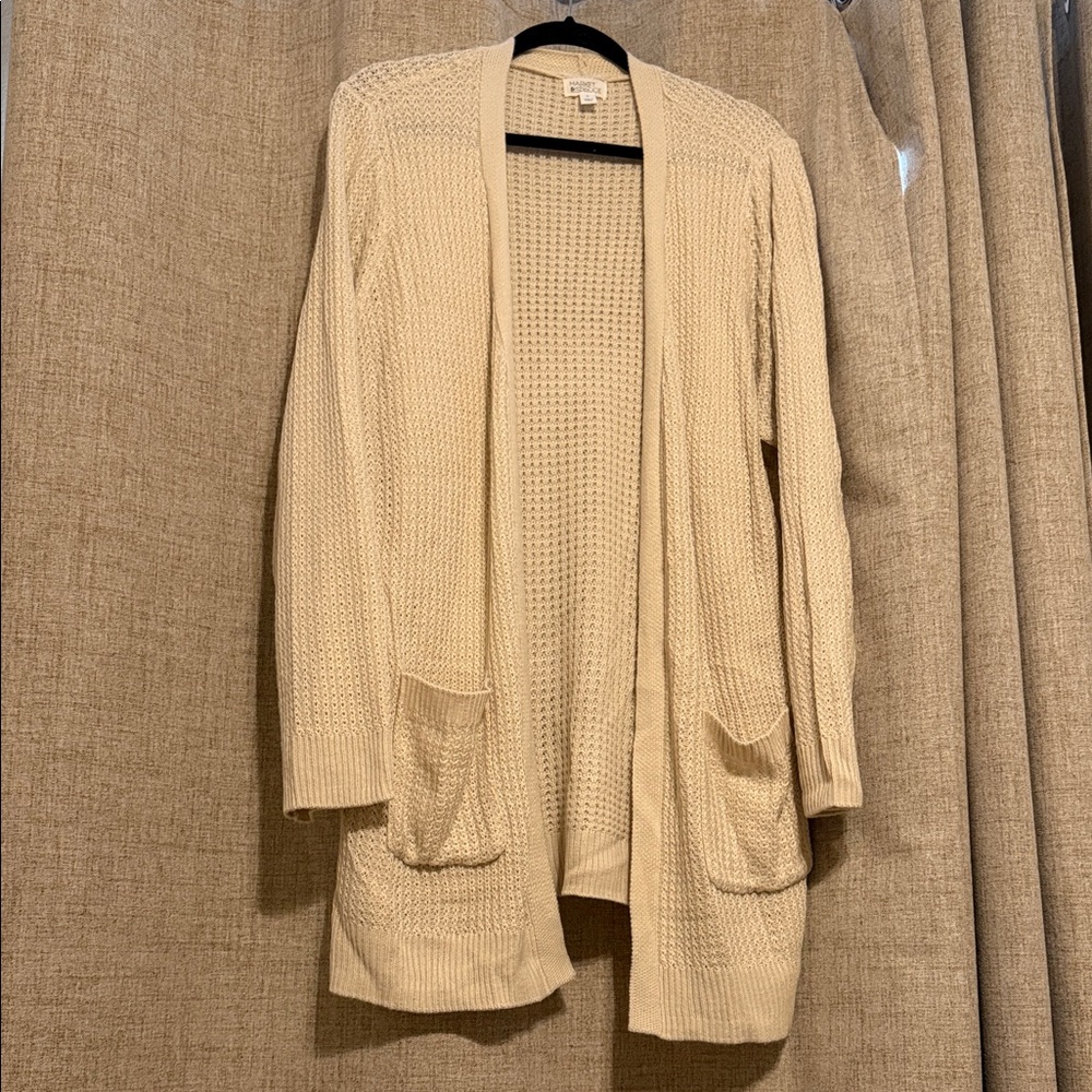 Market & Spruce Women's Cream Open-Front Long Cardigan 2X